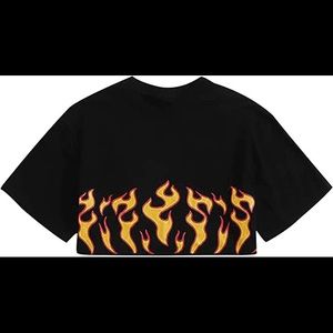 XS Black Cropped Flames Shirt